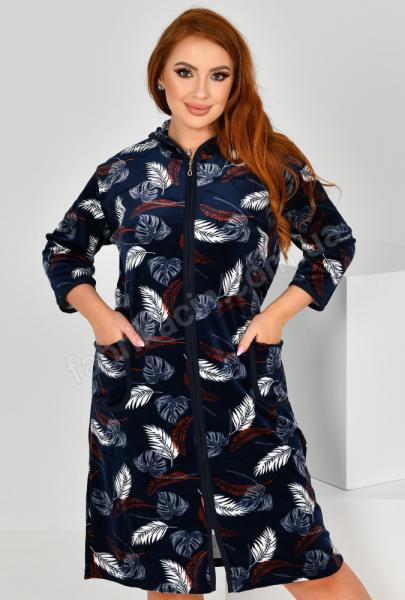 Халат велюровый  р-р: 62-64-66-70 цвет: синий