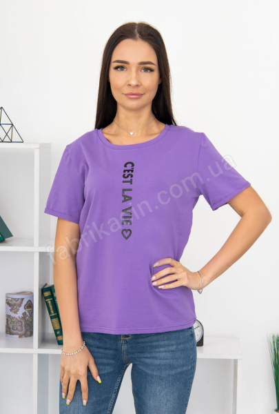 Футболка однотонна Vie серце р-р: S,M,L,,XL колір: бузковий