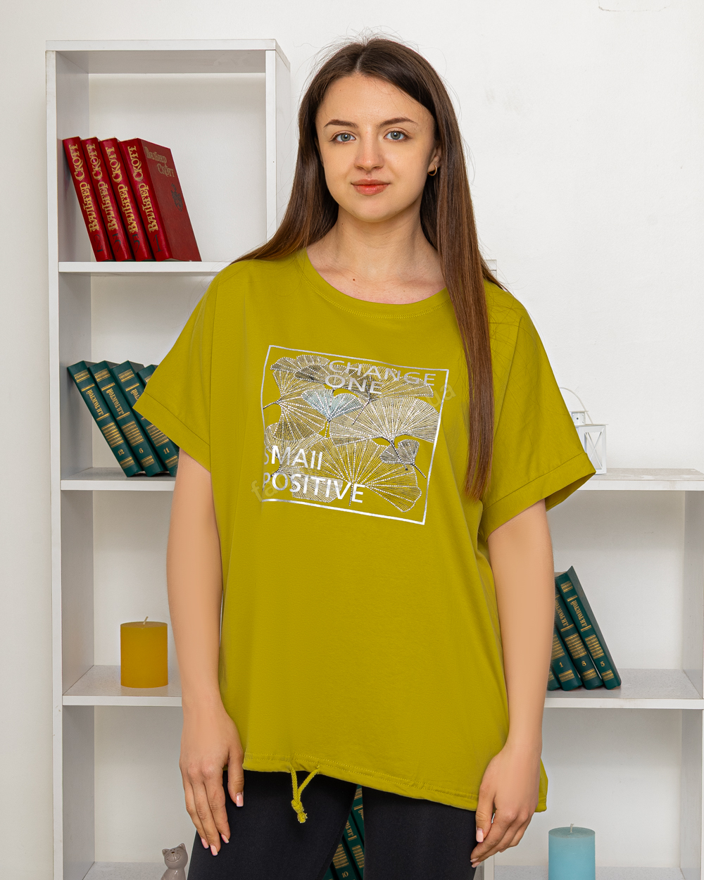 Футболка с принтом OneSize цвет: горчичный - 1