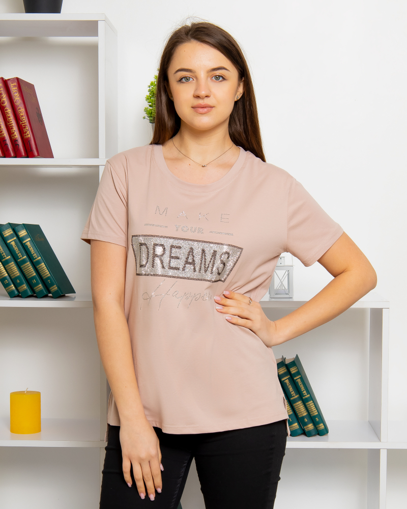 Футболка батал MAKE DREAMS р-р: 52-54/XL; 54-56/XXL цвет: бежевый - 2