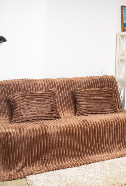 Плед-покрывало однотонное в широкую в полоску 2сп цвет: мокко