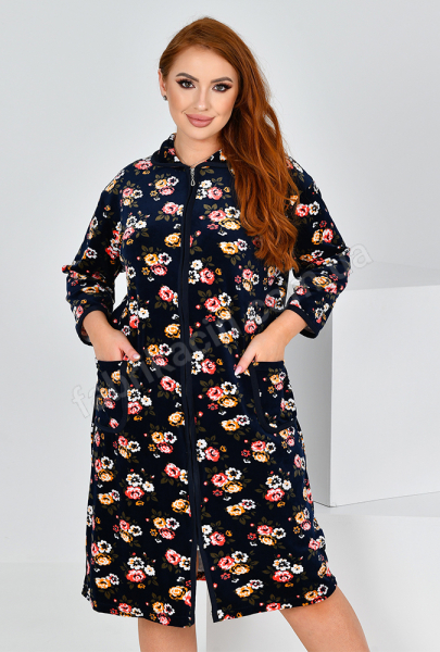 Халат велюровый  р-р: 58; 60; 62; 64; 66  цвет: синий