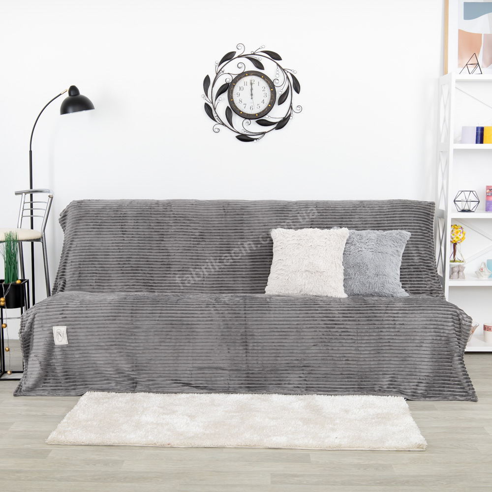 Плед-покрывало однотонное в широкую в полоску Евро цвет: серый - 2