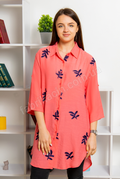 Сорочка подовженна вишита Гілочка 50-52-54-56 колір: кораловий