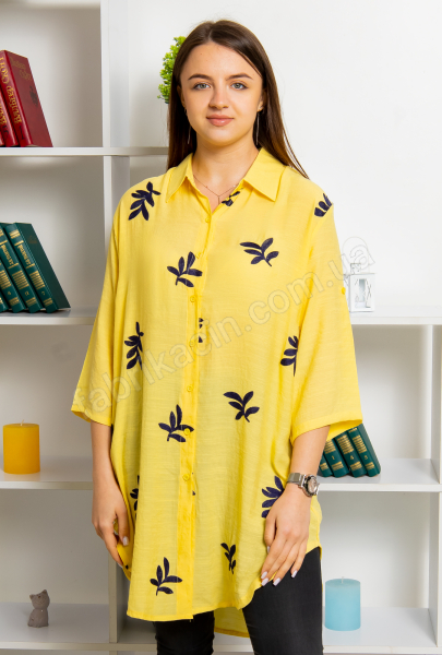Рубашка удлиненная вышитая Веточка 50-52-54-56 цвет: желтый