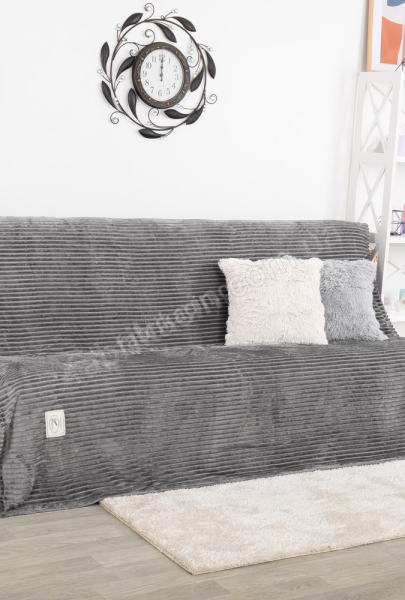 Плед-покрывало однотонное в широкую в полоску  цвет: серый