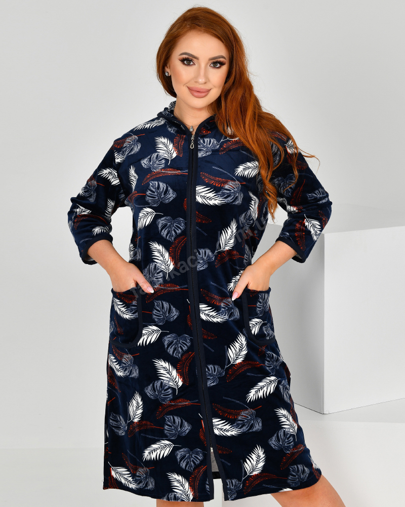 Халат велюровий р-р: 62-64-66-70 колір: синій - 1