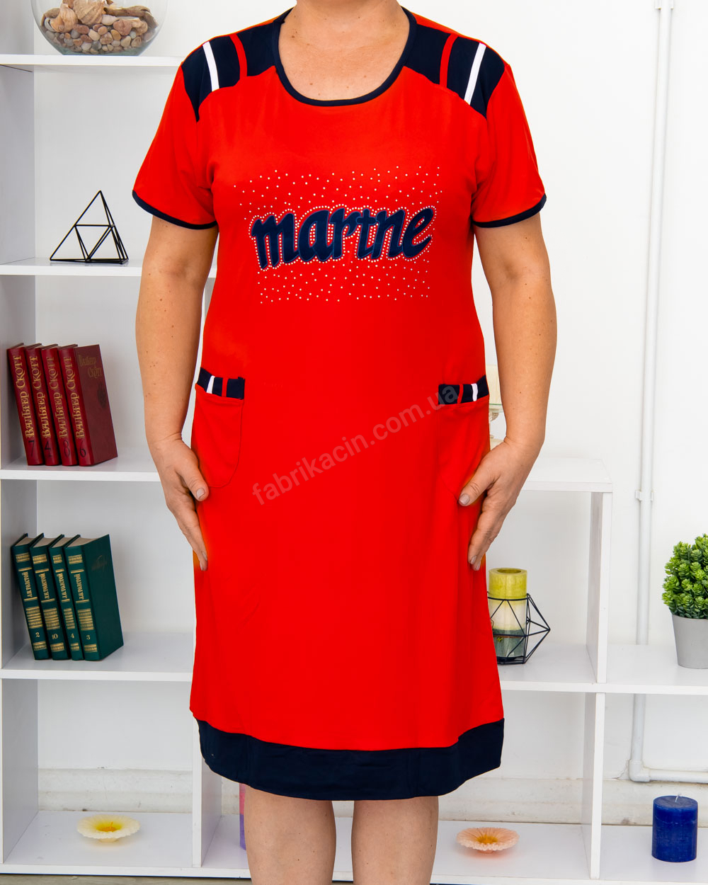 Платье однотон Marine, р-р : 54 - 62, цвет : красный - 1