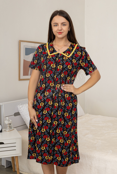 Халат в цветы р-р: 46/M 48/L 50/XL 52/2XL 54/3XL 56/4XL цвет: черный 