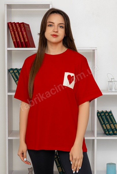 Футболка с принтом AMORE р-р: 46-54  цвет: красный