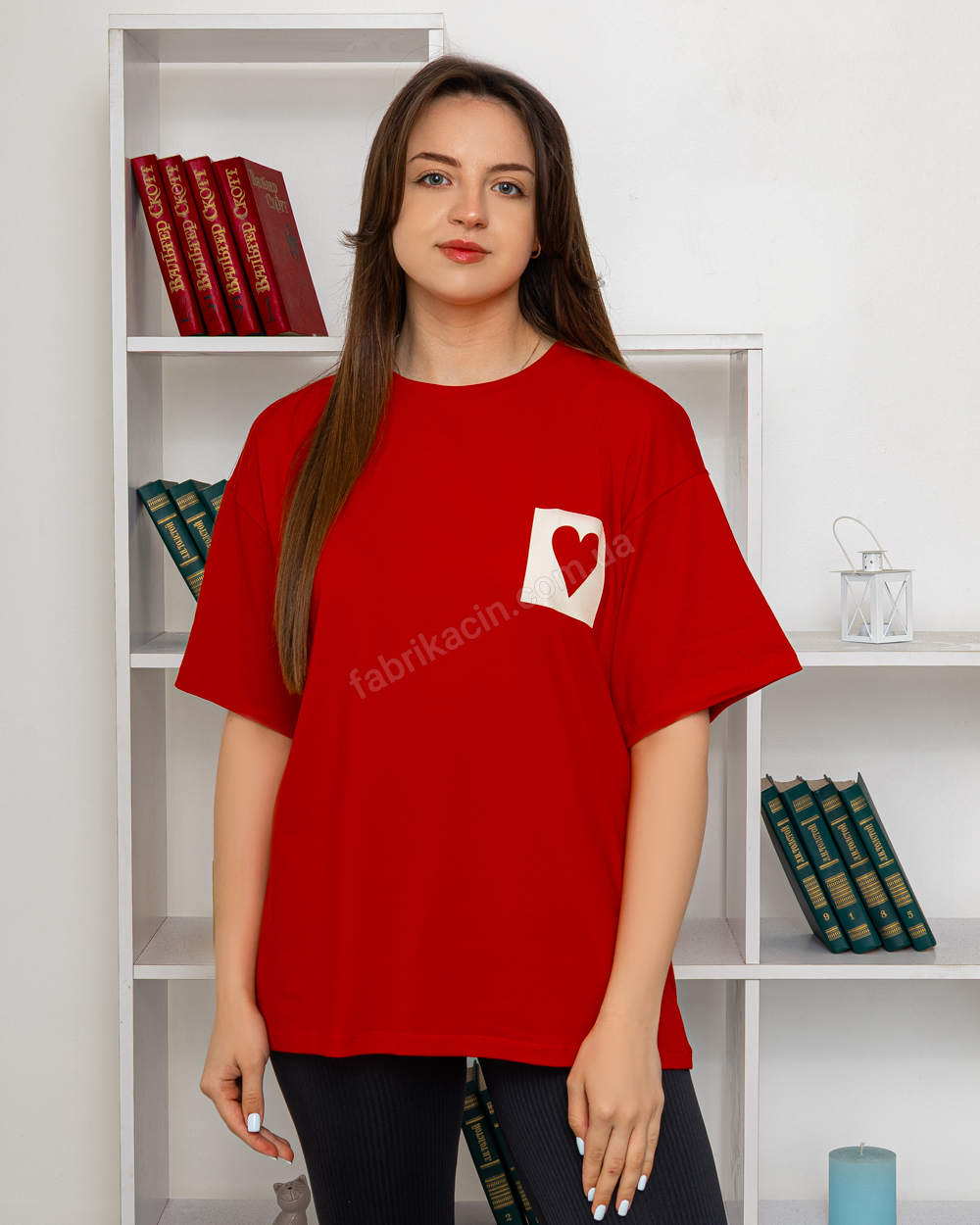 Футболка с принтом AMORE р-р: 46-54 цвет: красный - 1