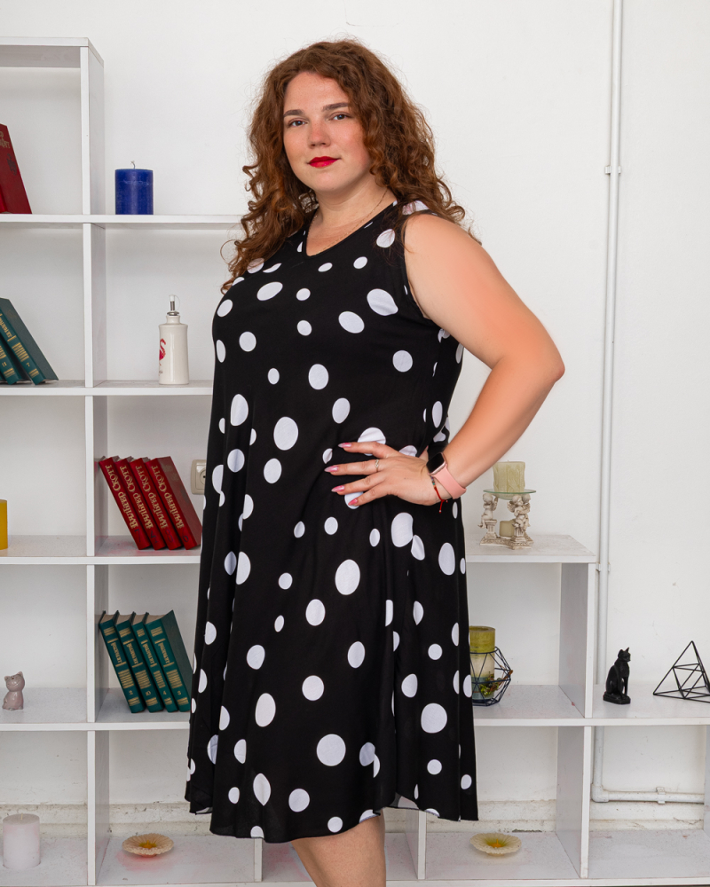 Сукня в ГОРОХ з штапелю OneSize колір: чорний - 2