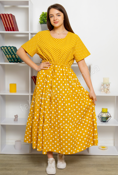 Платье полька горошек р-р: 48-50/L-XL; 50-52/XL-2XL цвет: желтый