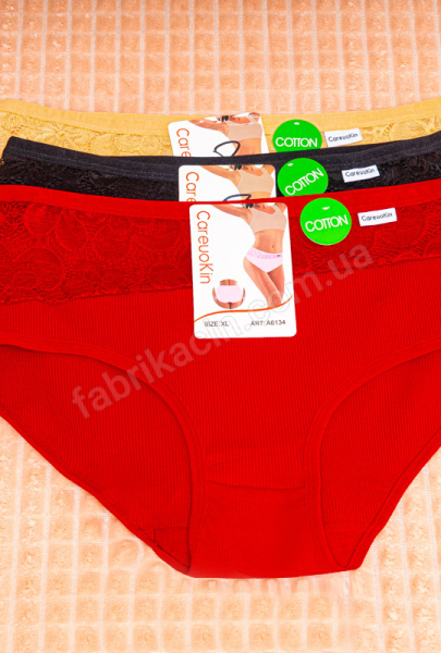 Трусы в рубчик мереживо XL - 3XL, цвет: бордовый