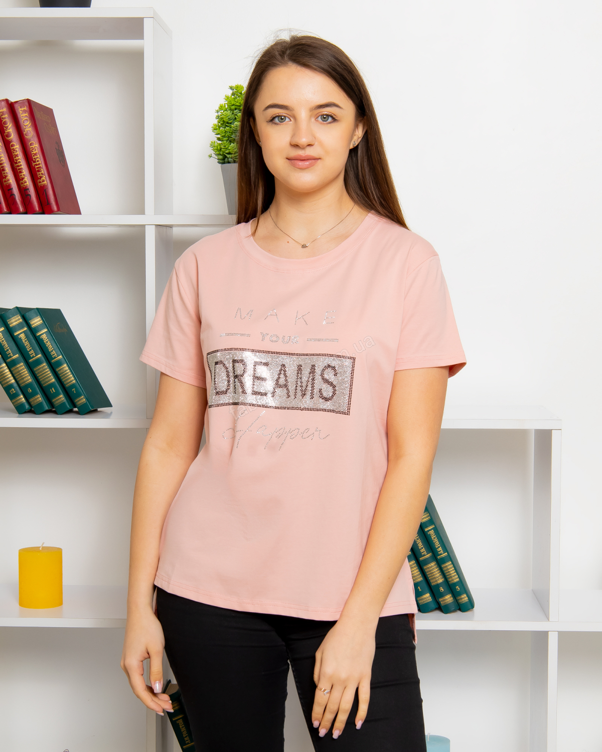 Футболка батал MAKE DREAMS р-р: 52-54/XL; 54-56/XXL колір: пудровий - 1