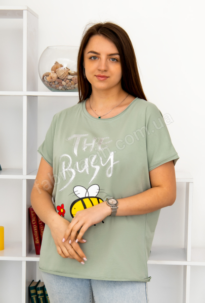 Футболка Пчелка стразы OneSize цвет: зеленый