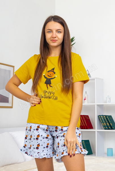 Пижама Hallowen футболка с шортами 46 - 54 цвет: желтый 