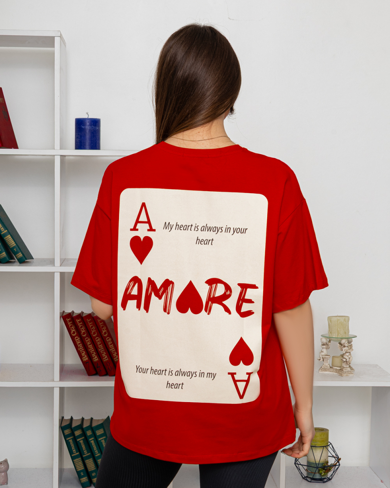 Футболка с принтом AMORE р-р: 46-54 цвет: красный - 3