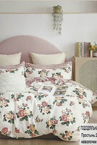 Комплект постельного белья двухспальный розы 180 х 220 цвет: белый-пудровый