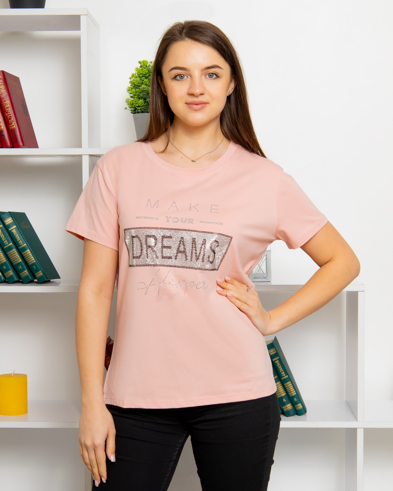 Футболка батал MAKE DREAMS р-р: 52-54/XL; 54-56/XXL колір: пудровий - 2