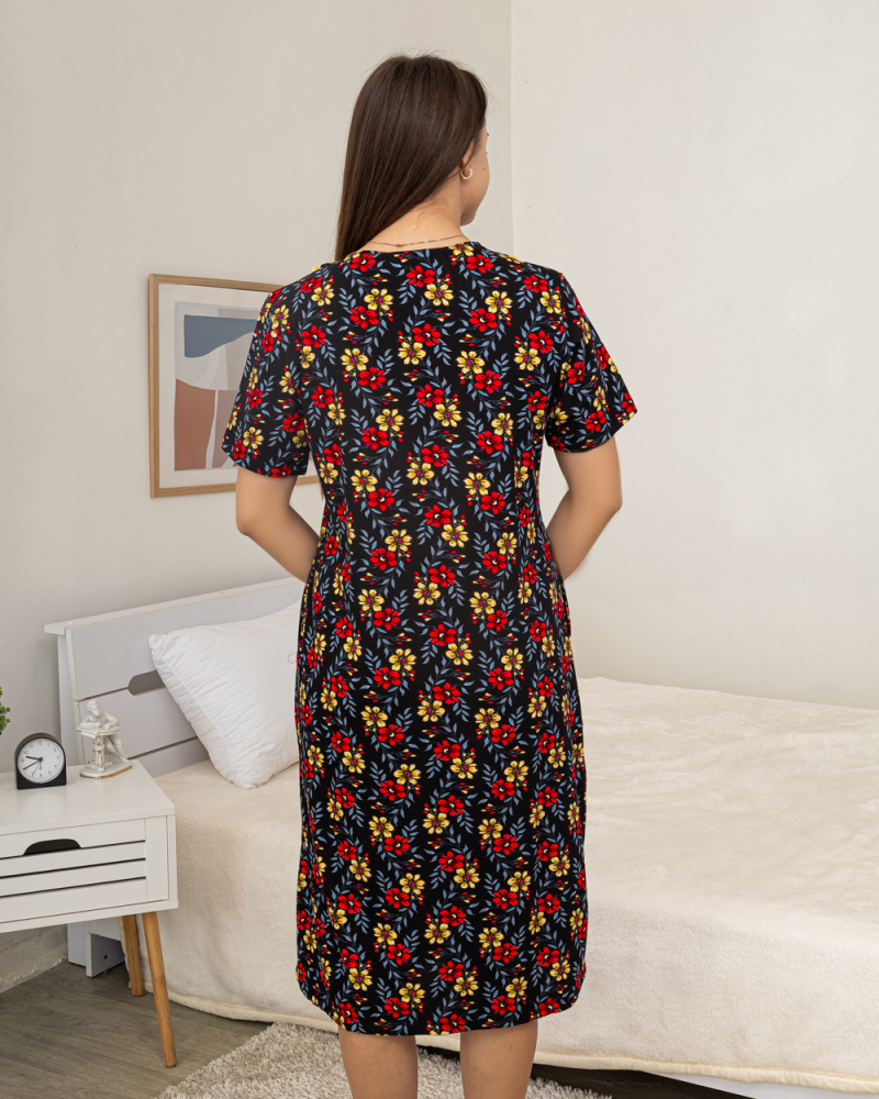 Халат в цветы р-р: 46/M 48/L 50/XL 52/2XL 54/3XL 56/4XL цвет: черный - 3