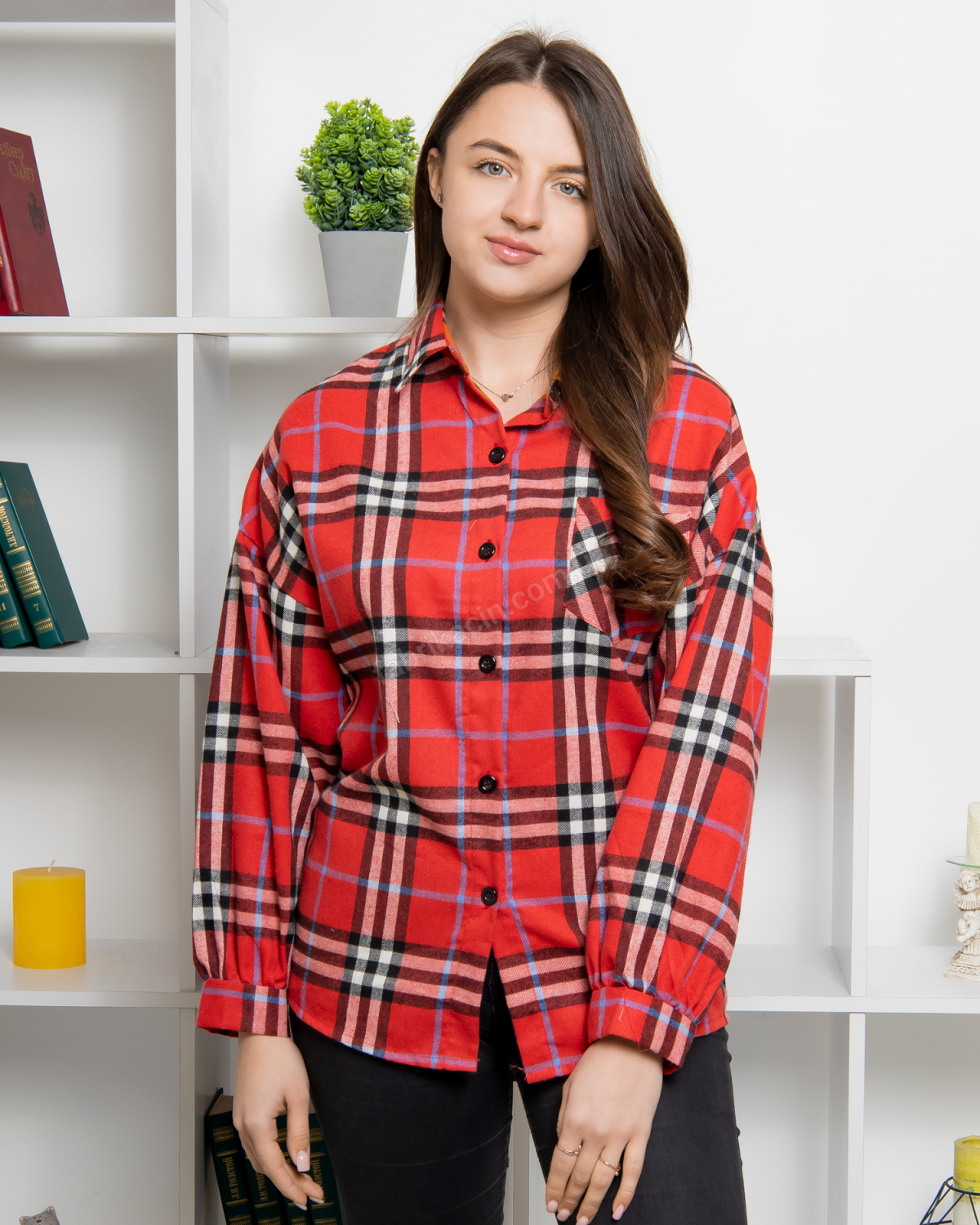 Рубашка в клетку ХL; 2ХL; 3ХL; 4XL цвет: красный - 1