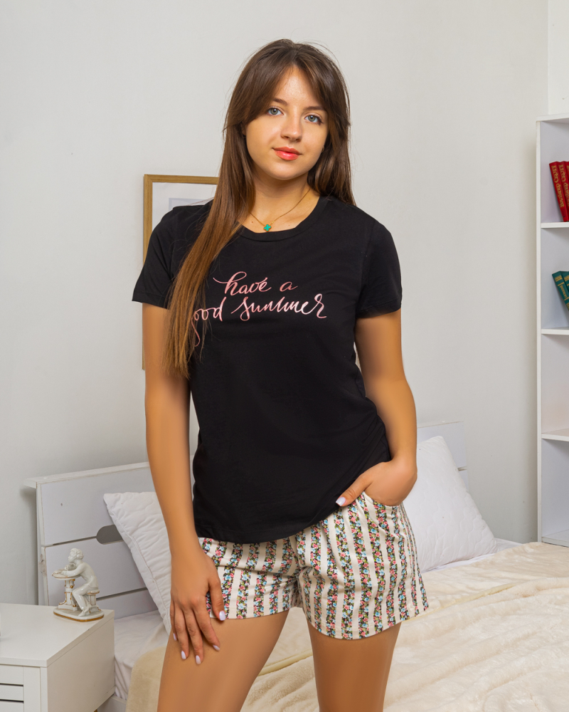 Пижама, футболка с шортами Summer 46 - 54, цвeт: чорный - 2