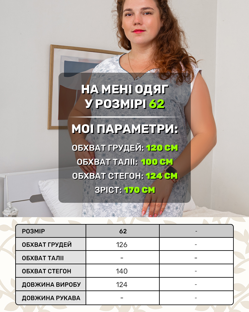 Нічна сорочка бавовна трикотаж р-р: 62 колір: білий-зелений - 5