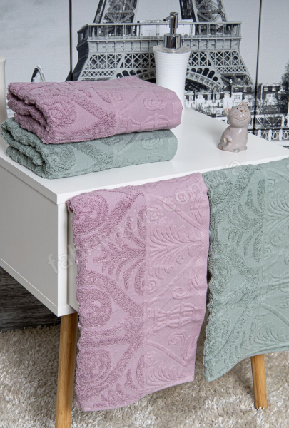 Набор полотенец  для лица с махровым орнаментом 45 х 90, цвет: сиреневый, мятный