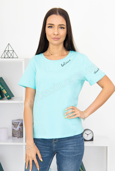 Футболка однотонна Belive р-р: S,M,L,,XL колір: бірюзовий