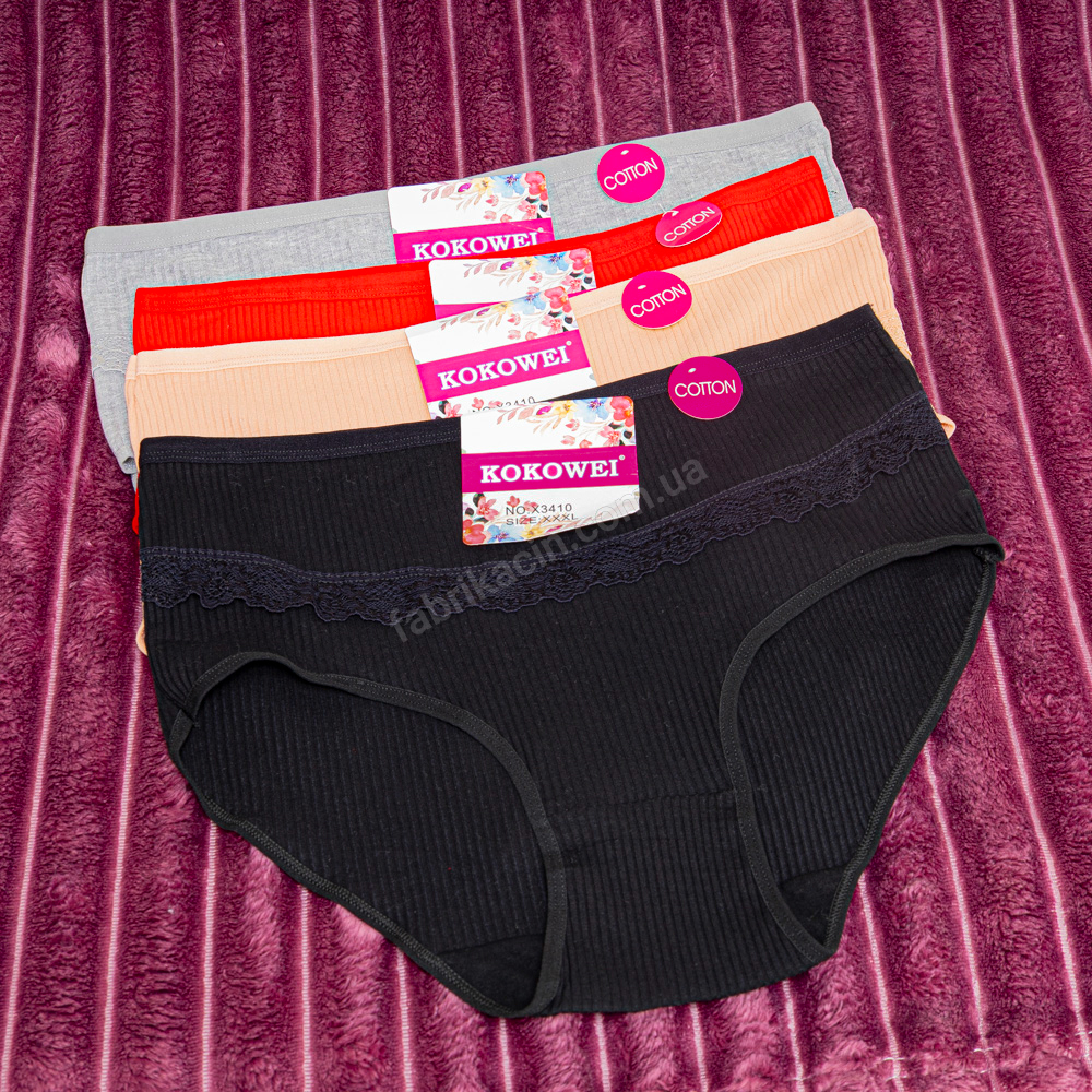 Труси в рубчик з мереживом р-р: 54; 56; 58 колір: чорний - 1