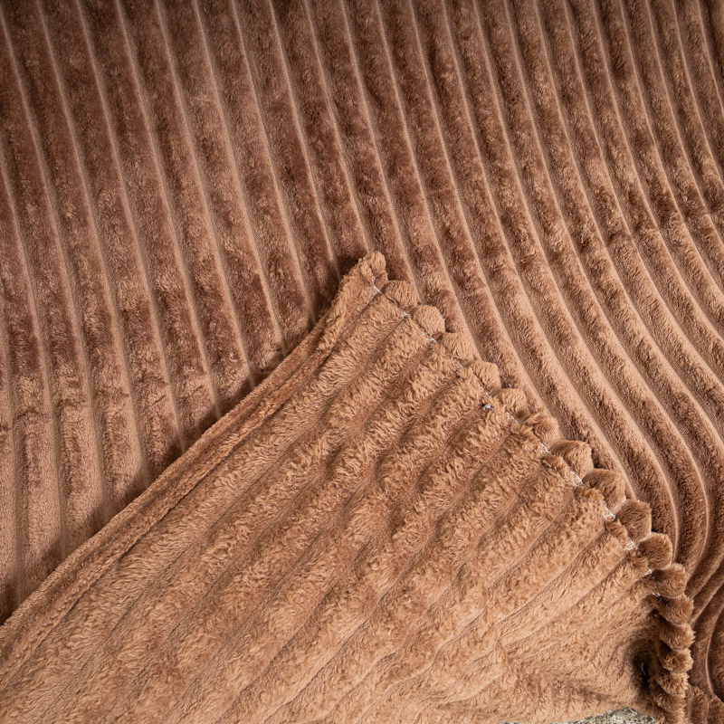 Плед-покрывало однотонное в широкую в полоску 2сп цвет: мокко - 4