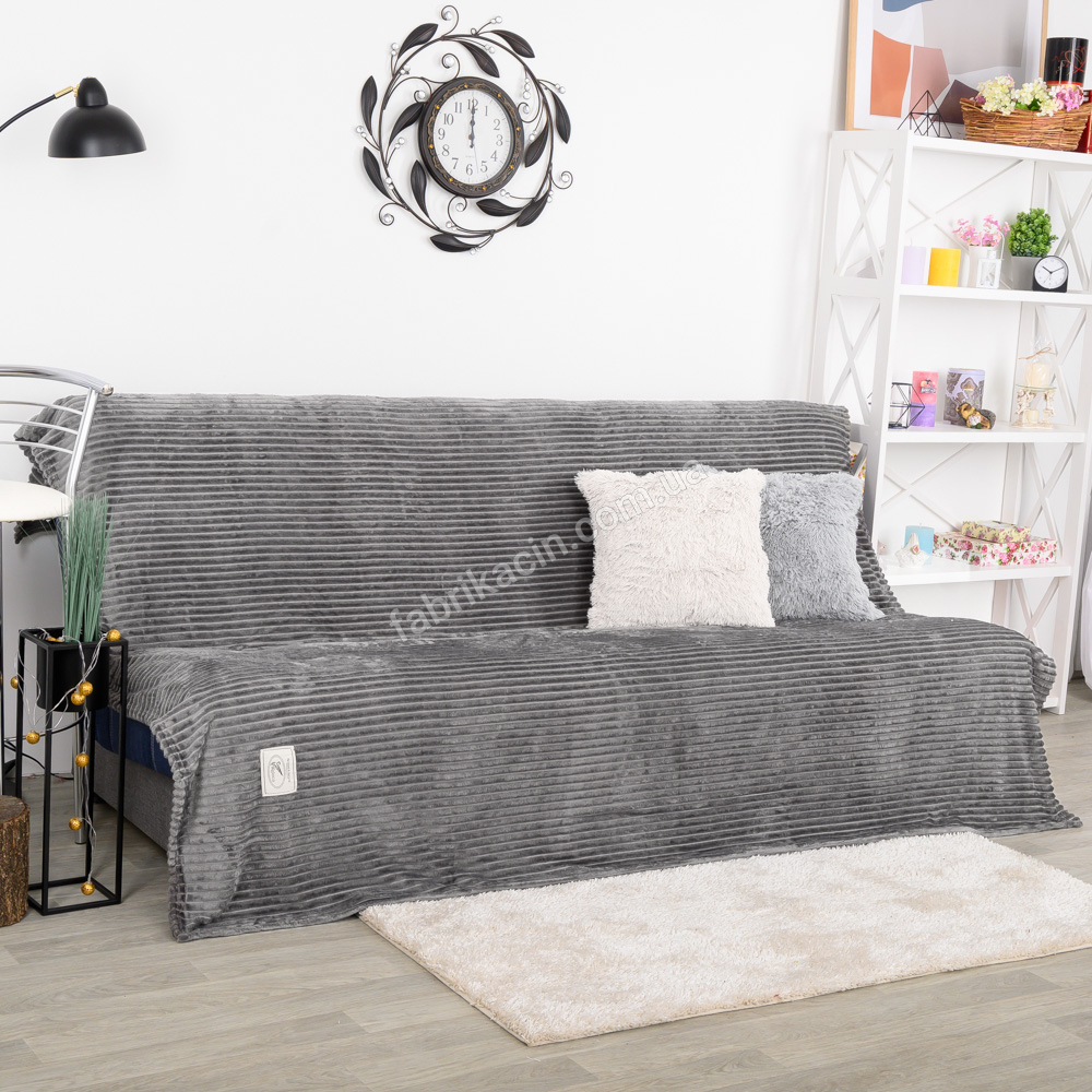 Плед-покрывало однотонное в широкую в полоску цвет: серый - 1