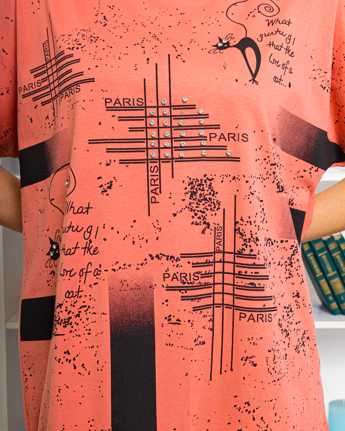Футболка Cat Paris зі стразами OneSize колір: пудровий - 4