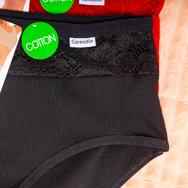 Труси в рубчик мереживо XL - 3XL, колір: чорний - 2