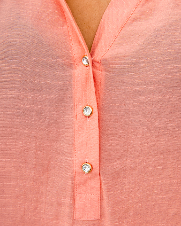 Блузка однотонная на застежке со стразами 46 - 54, цвет: розовый - 7