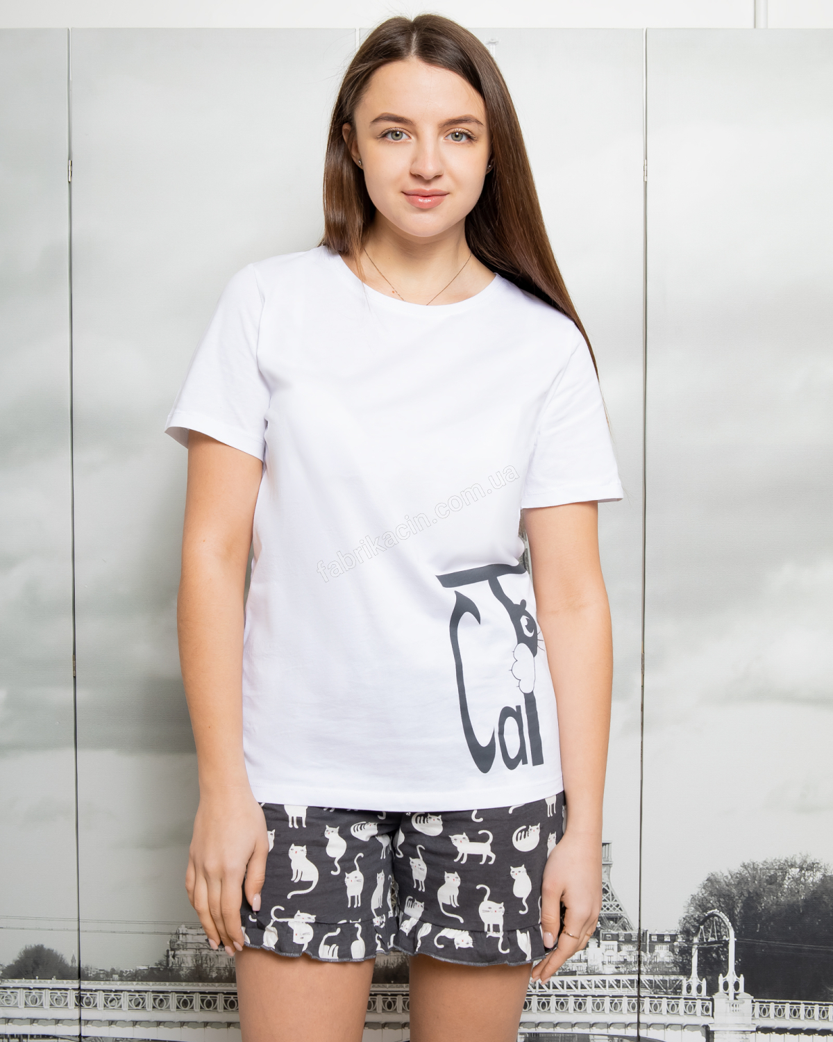 Пижама CAT р-р: 46/M; 48/L; 50/XL; 52/2XL; 54/3XL цвет: белый-серый - 1