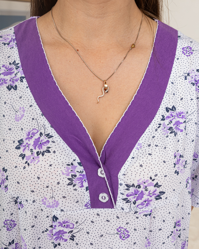 Нічна сорочка-ночнушка р-р: 48-58 колір: білий-бузковий - 4