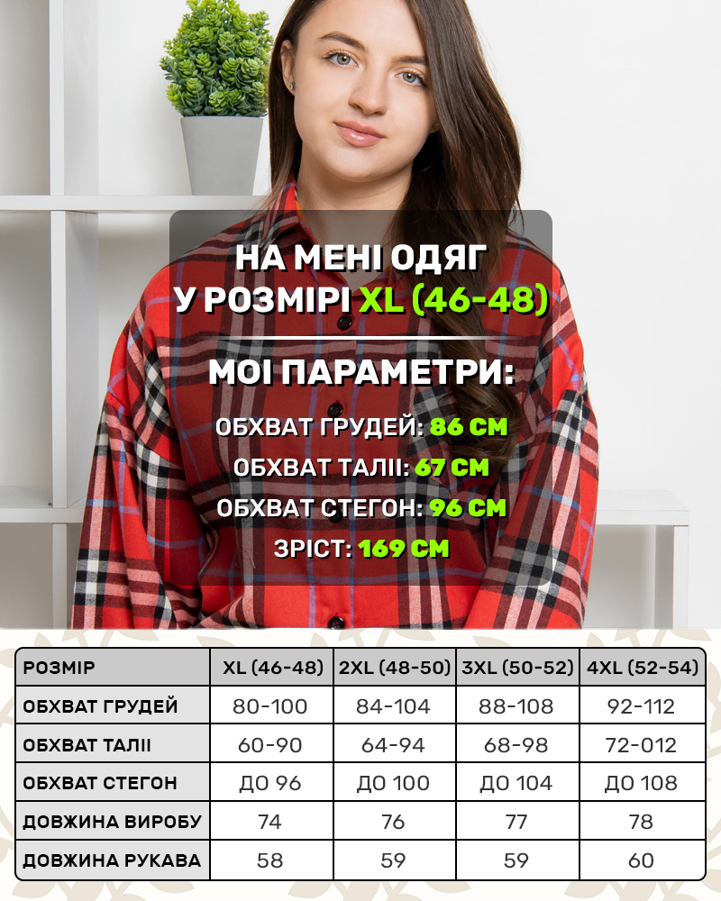 Рубашка в клетку ХL; 2ХL; 3ХL; 4XL цвет: красный - 6