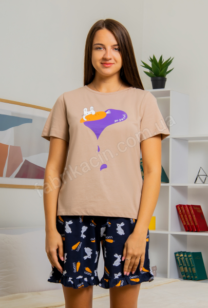 Піжама Зая футболка з шортами 46 - 54 колір: бежевий