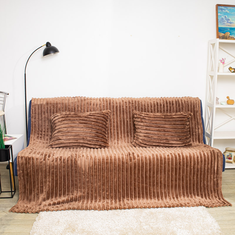 Плед-покрывало однотонное в широкую в полоску 2сп цвет: мокко - 2