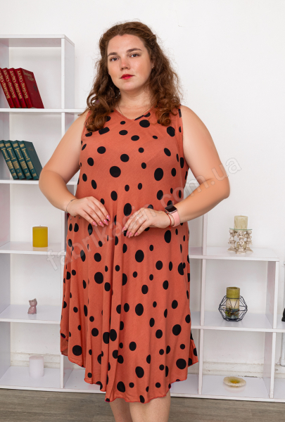 Платье в ГОРОХ из штапеля OneSize:54-60 цвет: пудровый