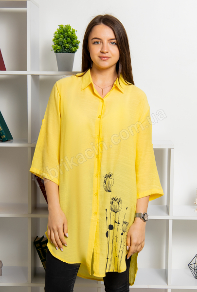 Рубашка удлиненная Тюльпаны 50-52-54-56-58 цвет: желтый