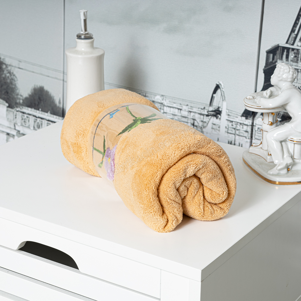 Рушник Банний вишита квітка 70 х 140 колір: гірчичний - 1