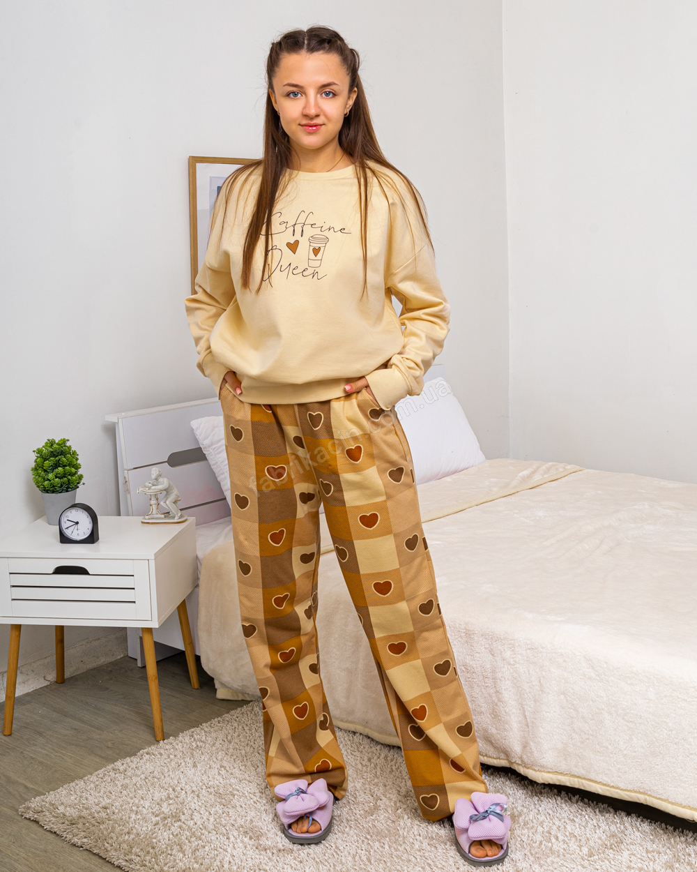 Пижама на байке Coffeine Queen р-р: 46-58 цвет: бежевый - 1
