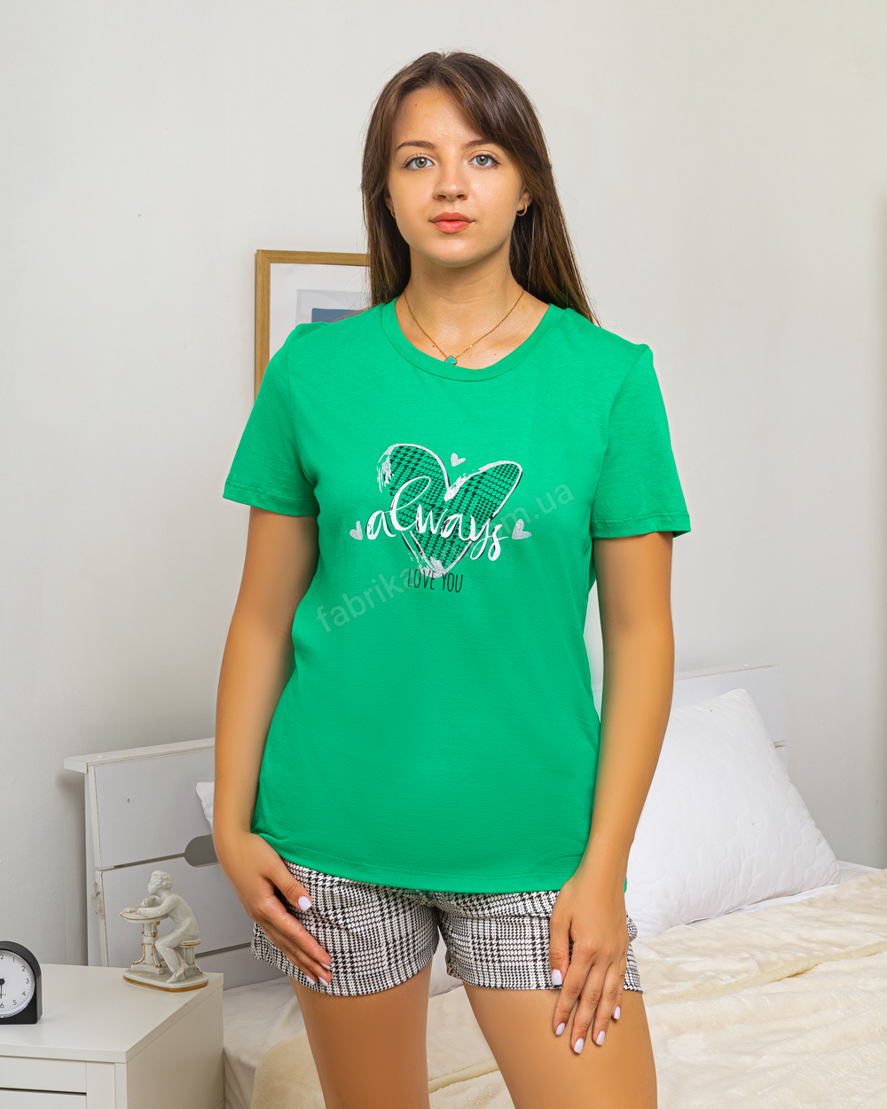 Пижама, майка с шортами always love you 46 - 54, цвeт: зеленый - 1