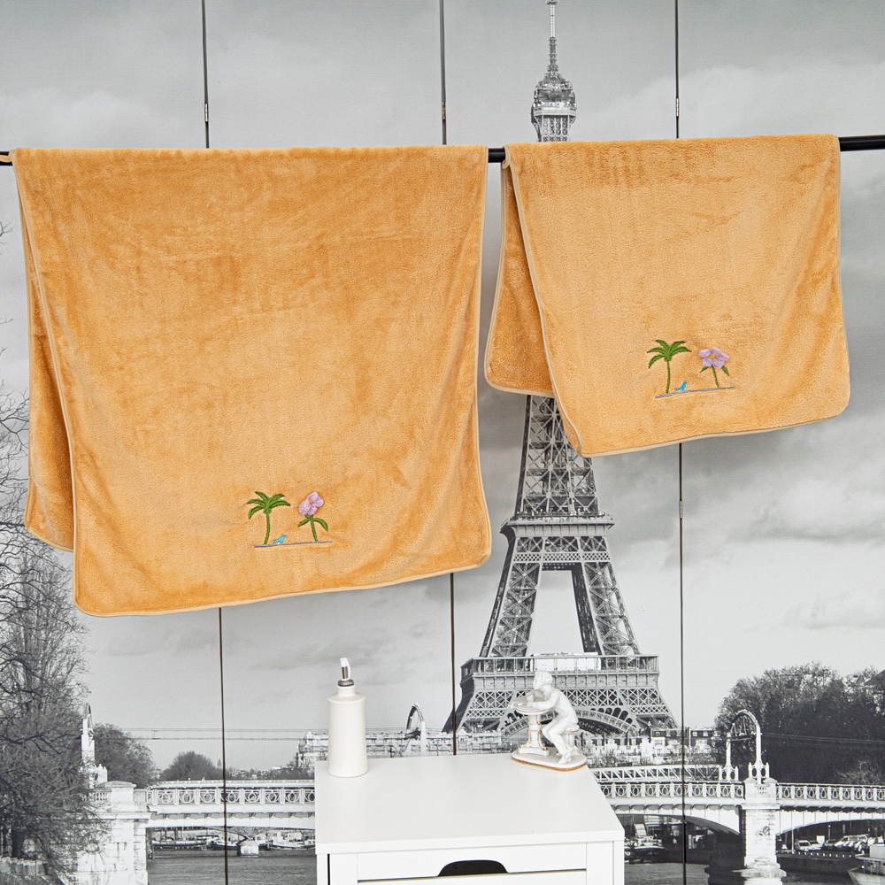 Рушник Банний вишита квітка 70 х 140 колір: гірчичний - 2