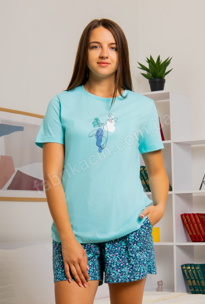 Пижама футболка с шортами 44 - 52 цвет: бирюзовый 