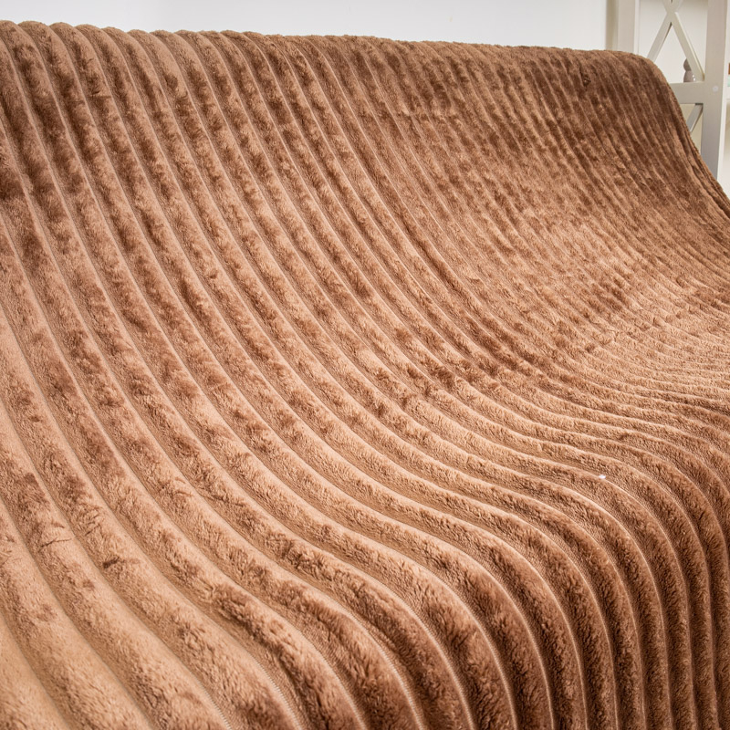 Плед-покрывало однотонное в широкую в полоску 2сп цвет: мокко - 3