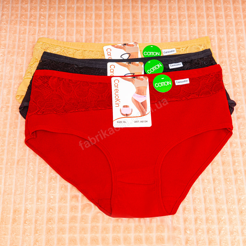 Трусы в рубчик мереживо XL - 3XL, цвет: бордовый - 1